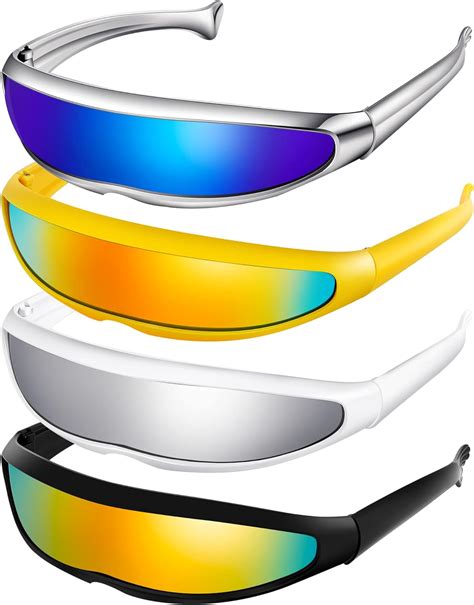 4 Pairs Futuristic Narrow Cyclops Sunglasses Robot .